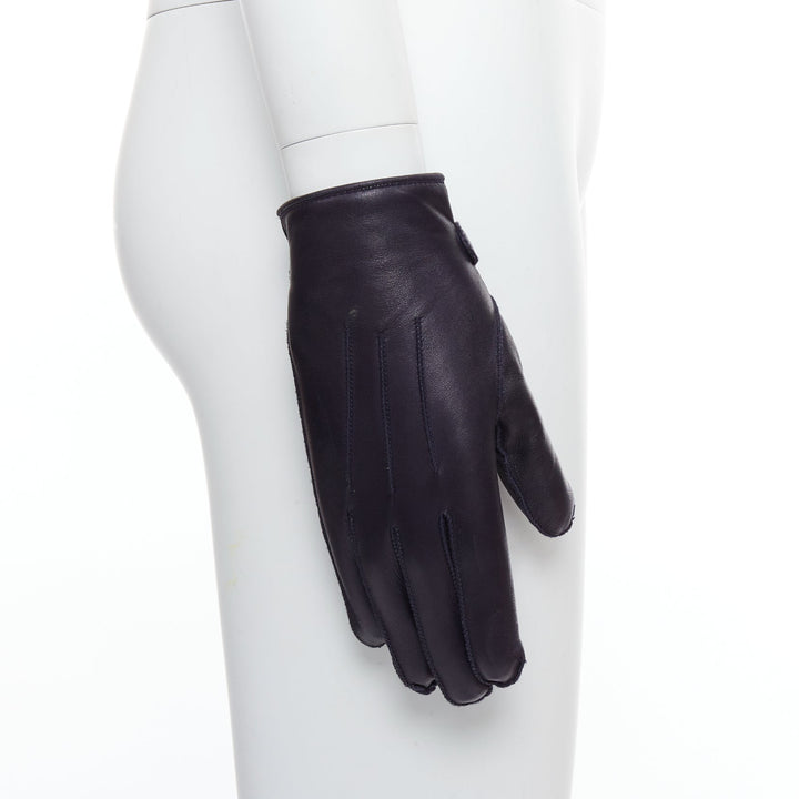 LANVIN black lambskin leather smocked cashmere wool lined gloves Sz8