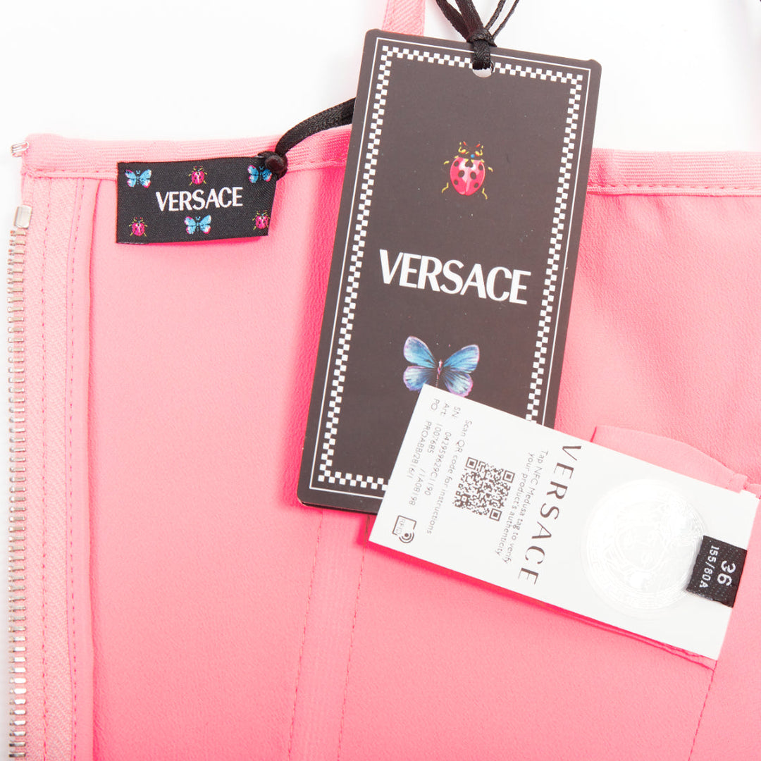 new VERSACE Medusa '95 Pastel Pink monogram boned silver buckle corset IT36 XXS
