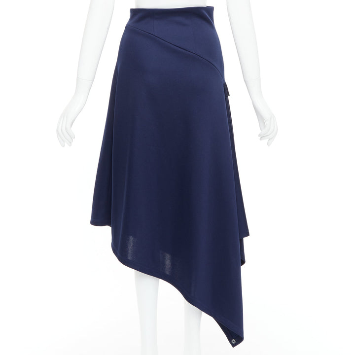 JW ANDERSON navy flap front bias cut asymmetric midi skirt UK8 S