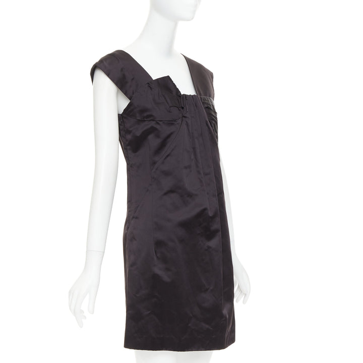 MIU MIU 2009 black silk satin bow top pleated mini dress IT44 L