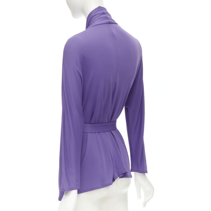 HERMES purple viscose scoop neck double layered belted cardigan top FR38 S