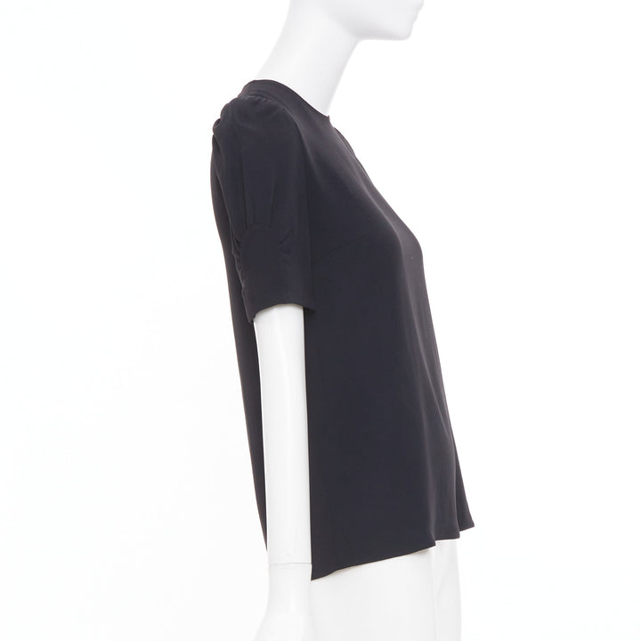 STELLA MCCARTNEY black puff short sleeve structured viscose blend top IT38 XS