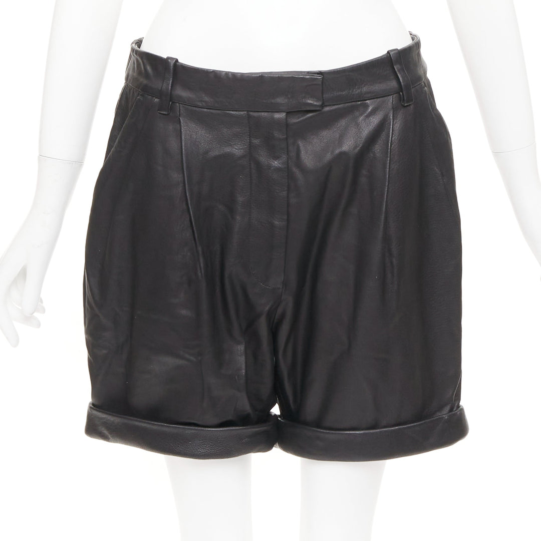 3.1 PHILLIP LIM black lambskin leather pleated front rolled cuffs bottom US0 XS