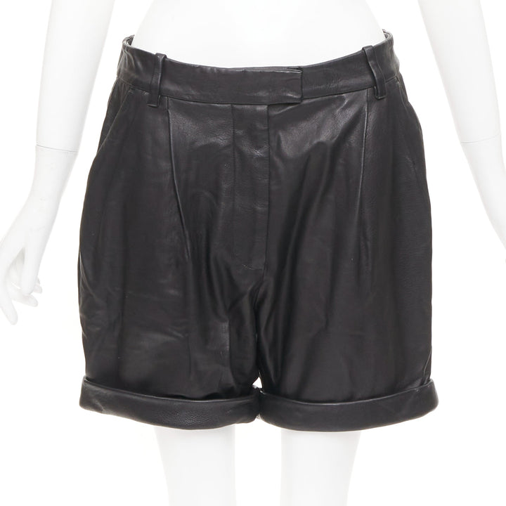 3.1 PHILLIP LIM black lambskin leather pleated front rolled cuffs bottom US0 XS