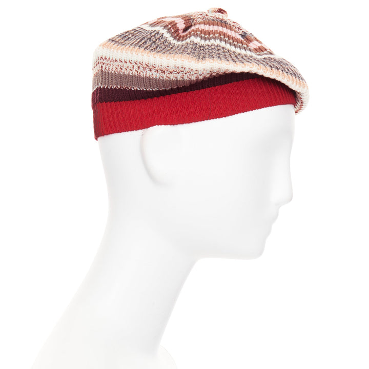 MISSONI red pink multicolor striped wool blend knitted beret hat