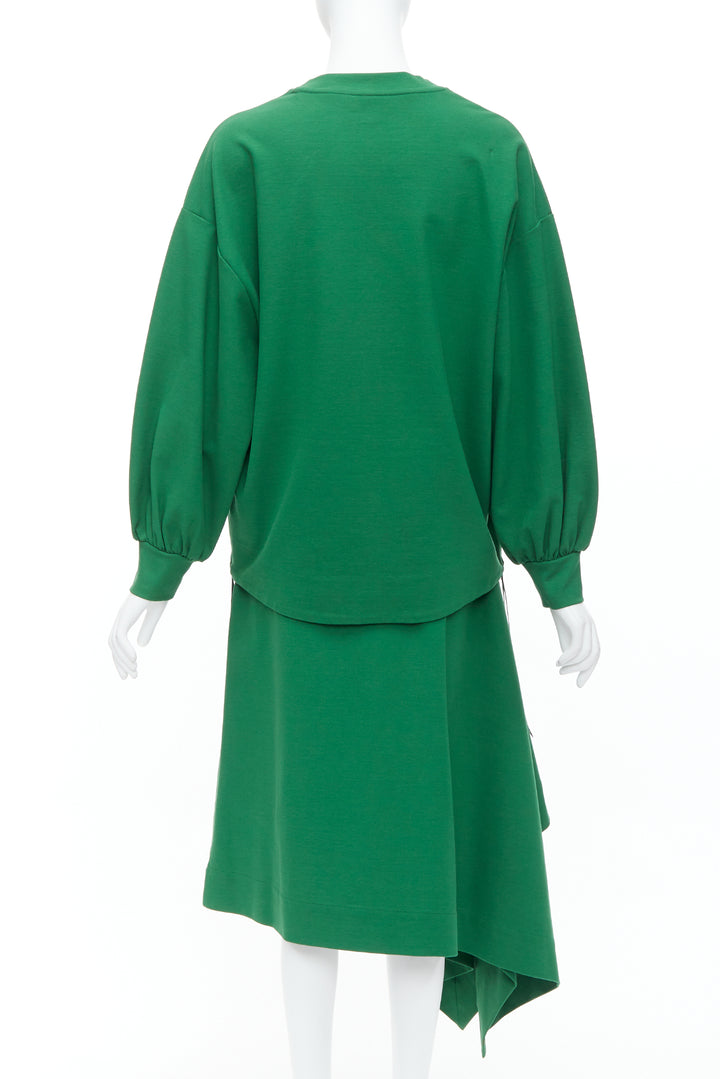 HYKE green cotton pullover sweater asymmetric hem skirt set JP2 M