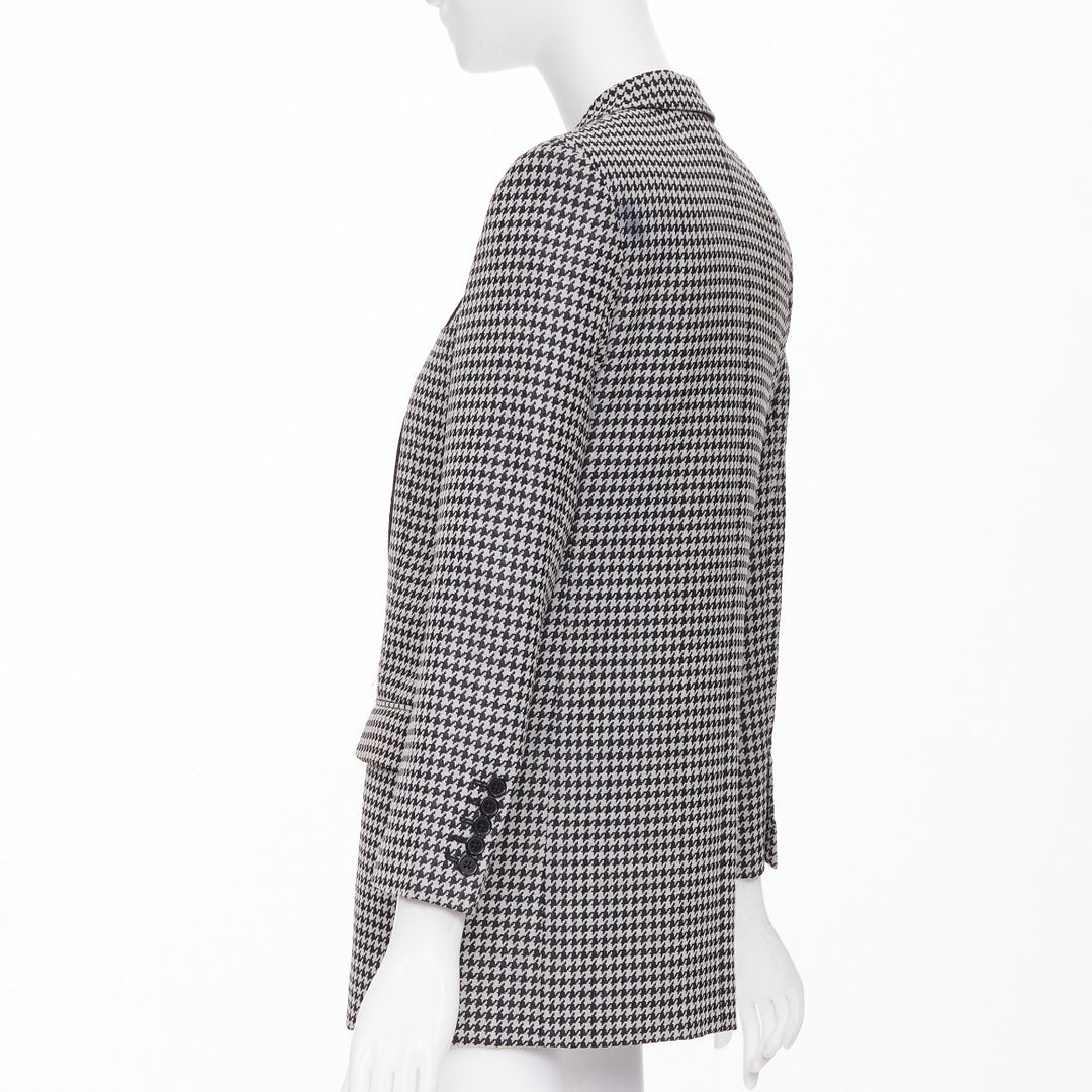 SAINT LAURENT 2013 leather peak lapel grey black houndstooth blazer FR34 XS