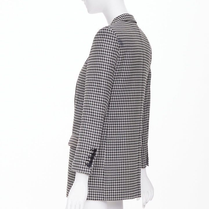 SAINT LAURENT 2013 leather peak lapel grey black houndstooth blazer FR34 XS