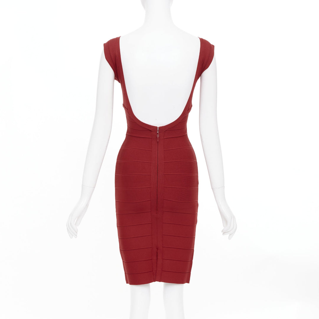 HERVE LEGER Karima Essentials red panel v neck stretch knit outerwear dress XS