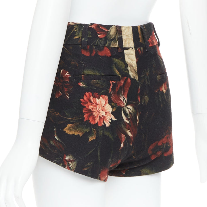 GIVENCHY Tisci 100% wool black red peony floral high rise shorts