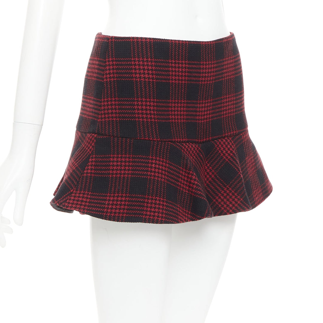 RED VALENTINO red black houndstooth checked flared mini skort IT38 XS