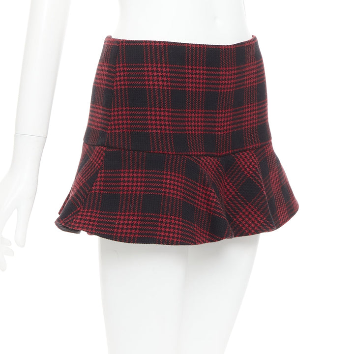 RED VALENTINO red black houndstooth checked flared mini skort IT38 XS
