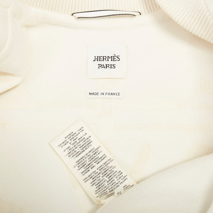 HERMES double faced 100% cashmere leather applique back bomber jacket FR38 M