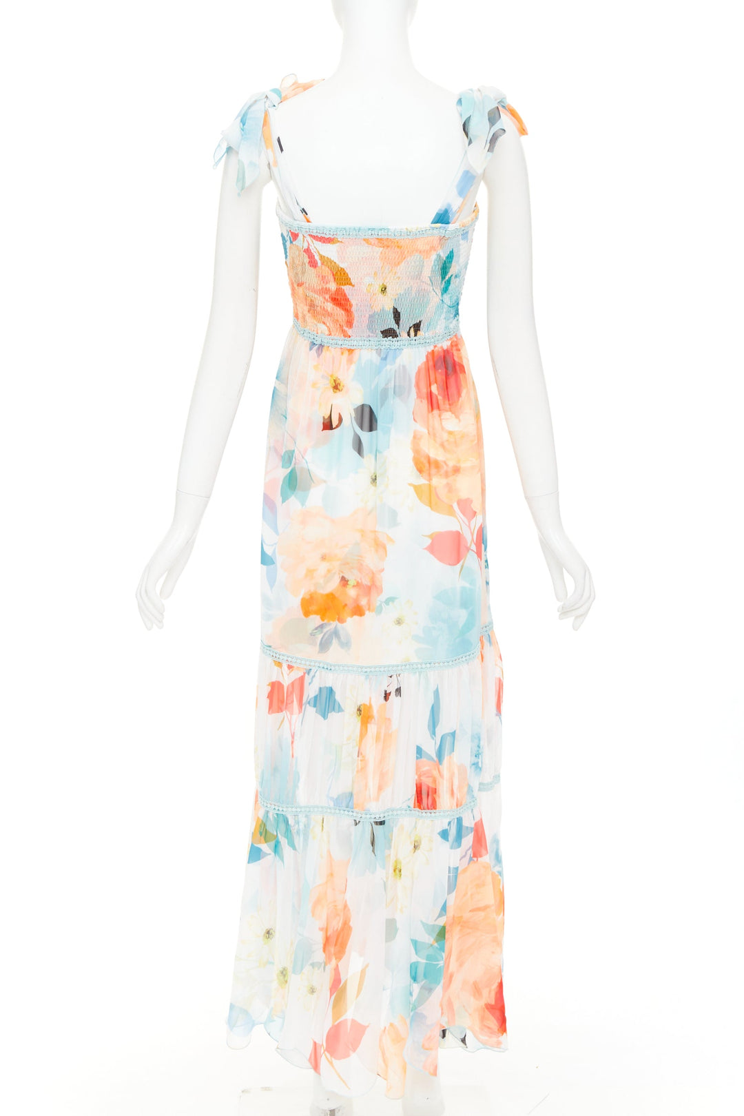 CHARO RUIZ Artemis white multicolor viscose blend floral print tie maxi dress S