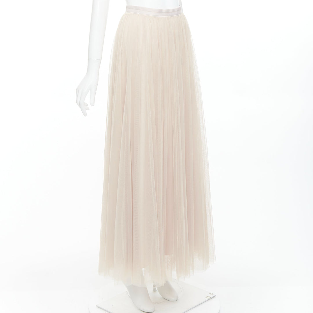 NEEDLE & THREAD champagne tulle ribbon trim waist midi skirt UK6 XS