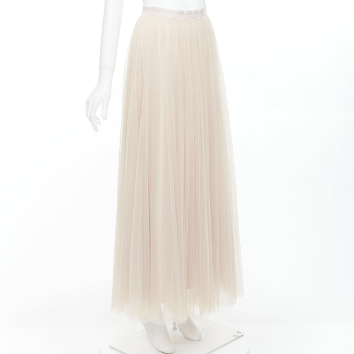 NEEDLE & THREAD champagne tulle ribbon trim waist midi skirt UK6 XS