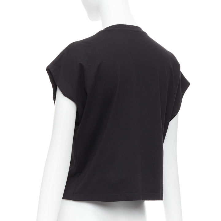 BALMAIN black cotton pearl bead embellished crop tshirt XS