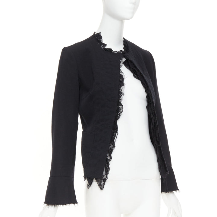 COMME DES GARCONS 2005 black wool lace mousseline open ruffle cropped jacket S