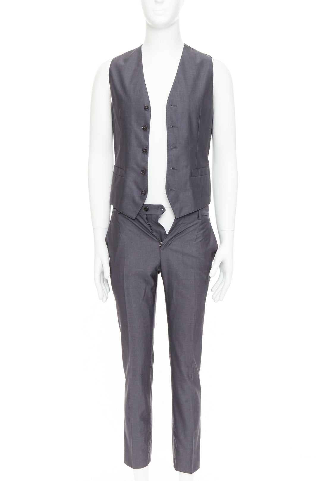 DOLCE GABBANA Martini grey wool silk single breast full canvas 3 pc suit IT44 XS