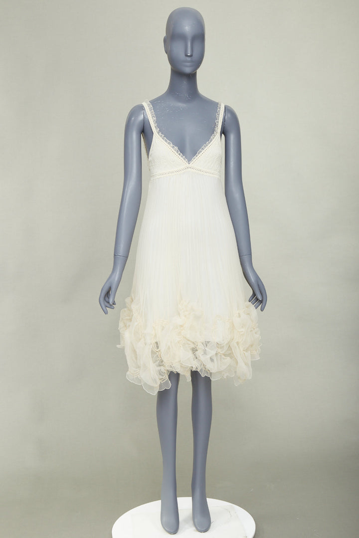 ADAM JONES Vintage ivory knitted bralette pleated ruffle boho slip dress S