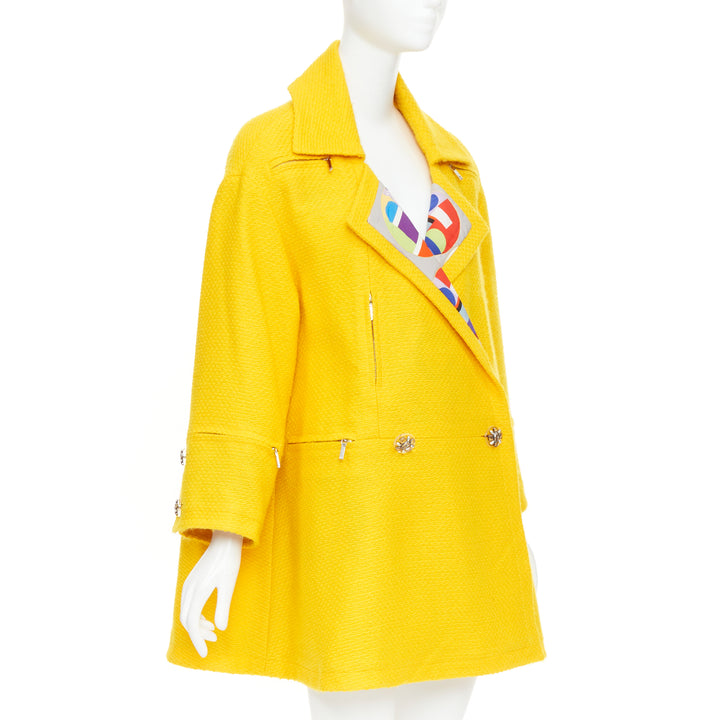 CHANEL 14A Supermarket Runway yellow wool tweed lining swing pea coat FR36 S