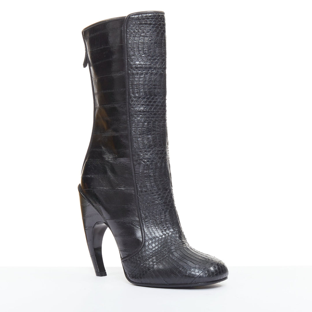 GIVENCHY 2009 multi textured curved horn heel black scaled ankle boots EU40
