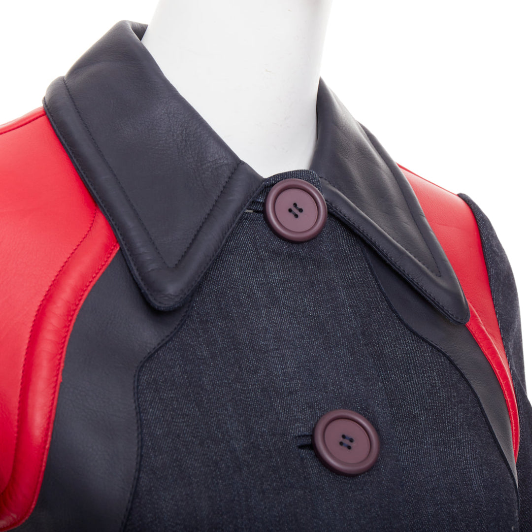 MIU MIU 2014 navy denim red black lambskin inserts pocketed jacket IT38 XS