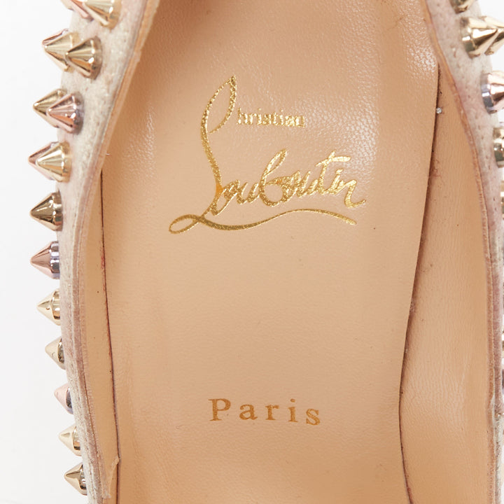 CHRISTIAN LOUBOUTIN Lady Peep 150 metallic gold studded platform peep pump EU38