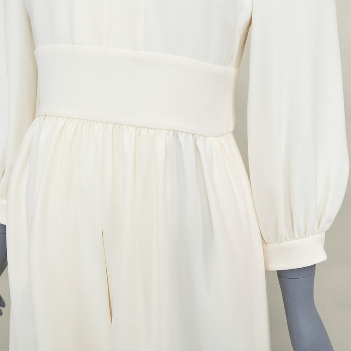CHRISTIAN DIOR keyhole slit collar long sleeve panel ivory crepe dress FR38 M