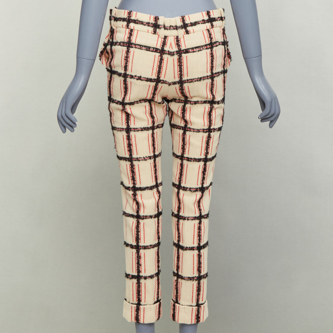 CHLOE Noir Rose black nude wool mohair plaid checked pants FR34 XS