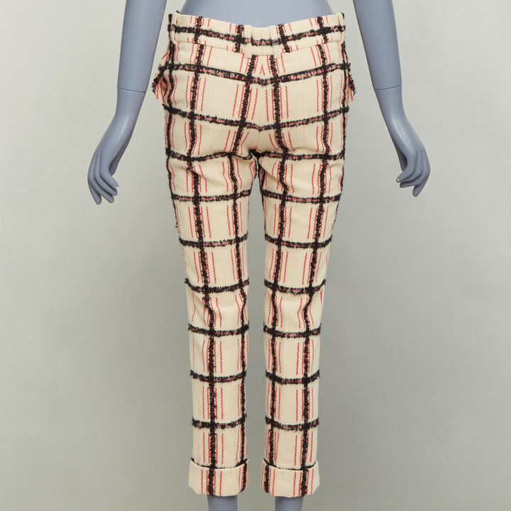 CHLOE Noir Rose black nude wool mohair plaid checked pants FR34 XS