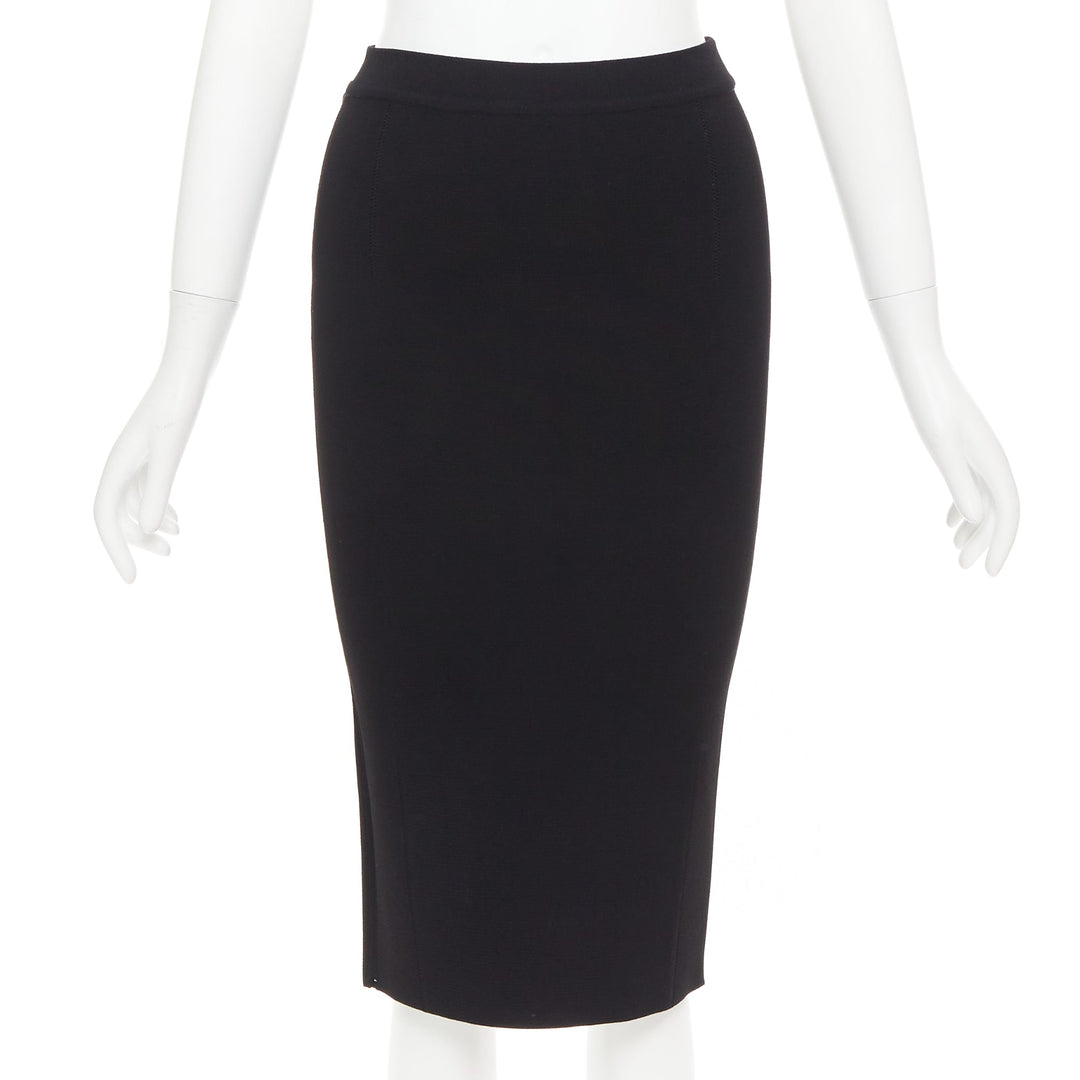 OSCAR DE LA RENTA P16 black lattice cut out side high waisted pencil skirt XS