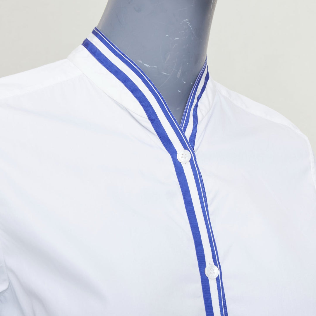 HERMES white blue 100% cotton nautical stripes short collar shirt FR34 XS