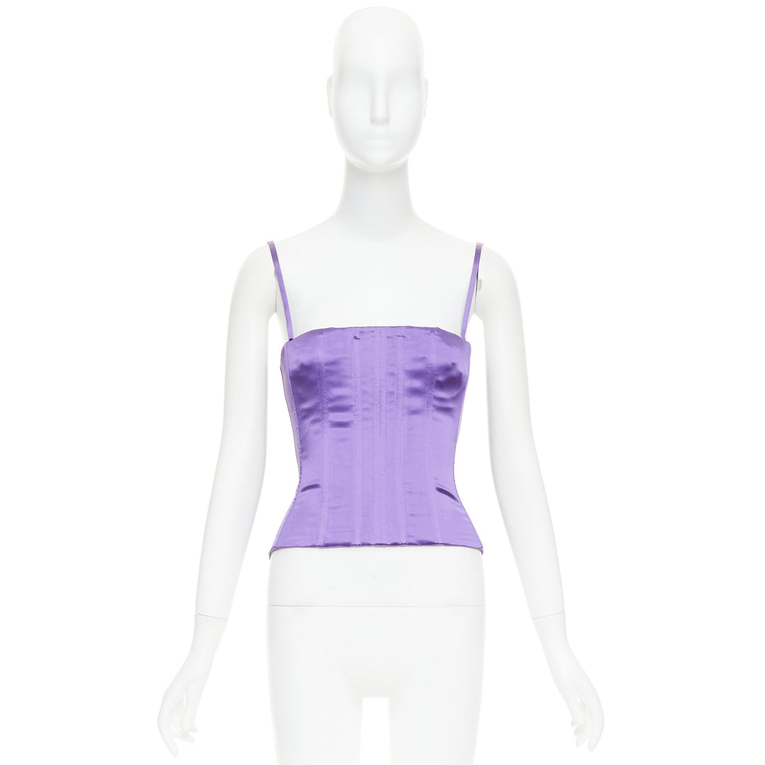 DOLCE GABBANA purple satin boned fitted spaghetti strap corset top IT40 S
