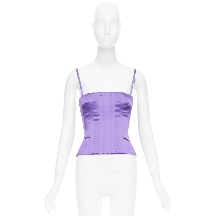 DOLCE GABBANA purple satin boned fitted spaghetti strap corset top IT40 S