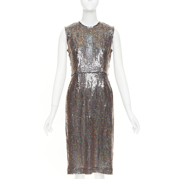 COMME DES GARCONS 1999 iridescent grey allover sequin sleeveless sheath dress S