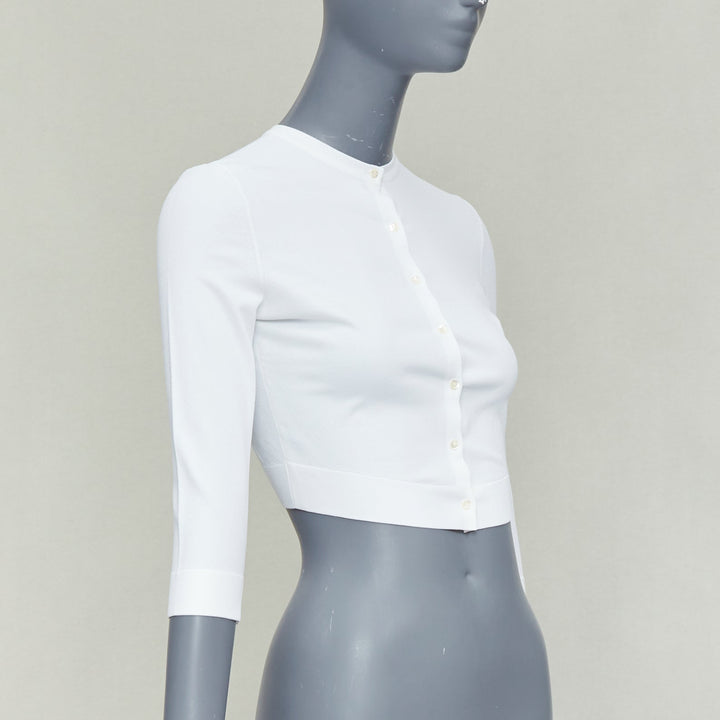 ALAIA off white viscose blend crew neck small buttons cropped cardigan FR36 S