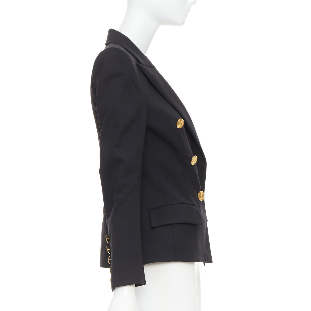 ALEXANDRE VAUTHIER black wool gold sunburst button double breasted blazer jacket