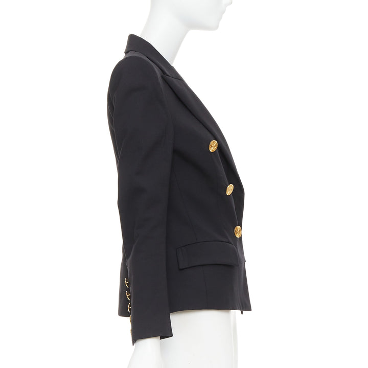 ALEXANDRE VAUTHIER black wool gold sunburst button double breasted blazer jacket