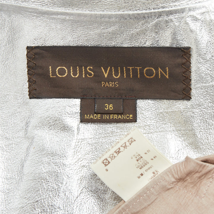 LOUIS VUITTON Marc Jacobs metallic silver leather crystal button jacket FR36 S