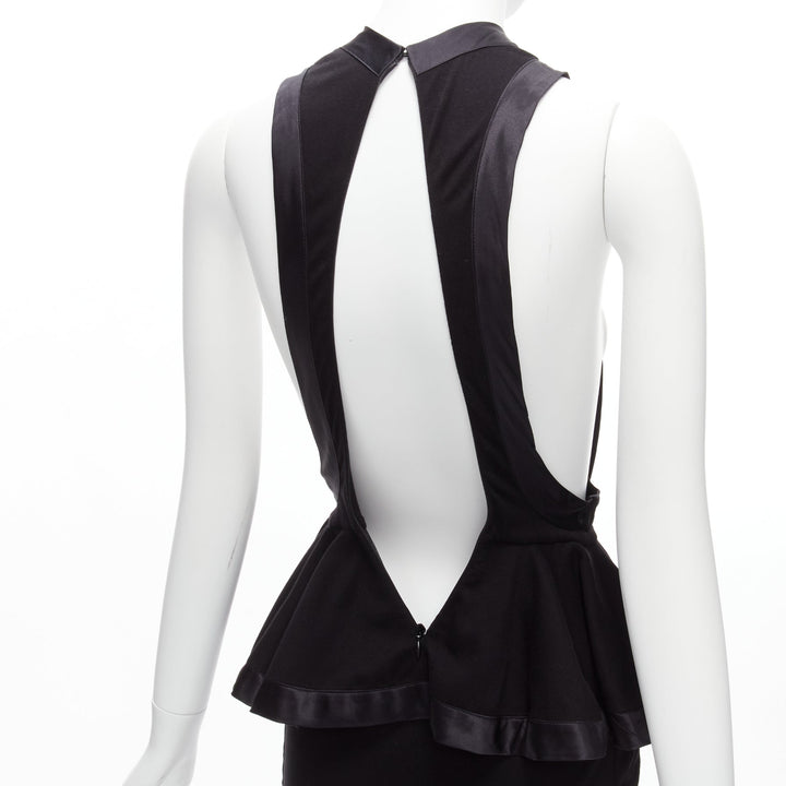 GIVENCHY RICCARDO TISCI Runway black satin jersey ruffle peplum racer dress