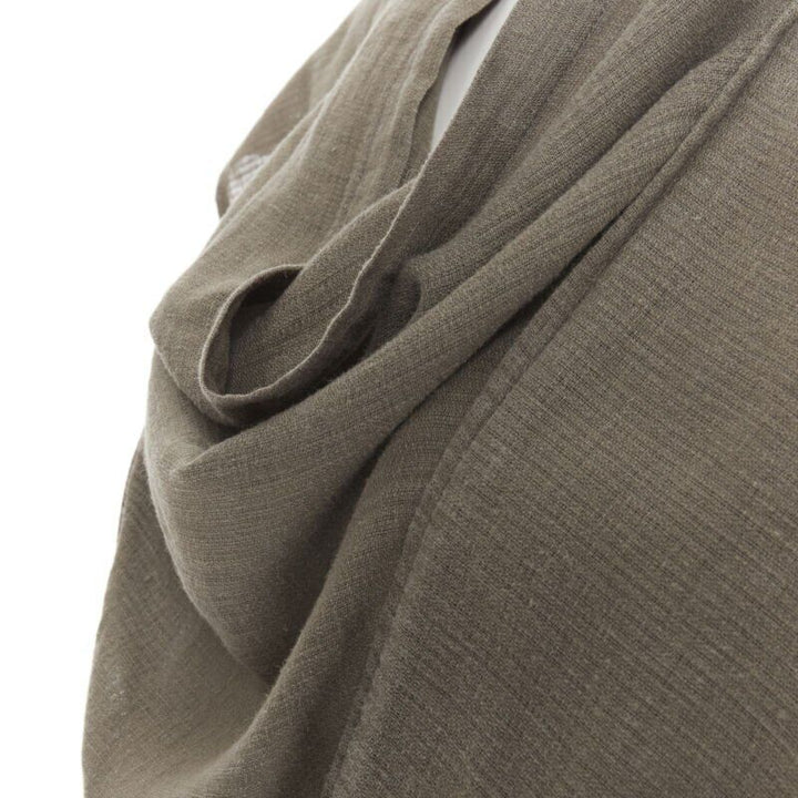 ISSEY MIYAKE 1980's Vintage grey linen yellow Obi belt cowl neck dress M Rare