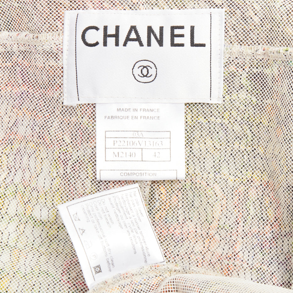 rare CHANEL 03A Runway multicolor fluffy mohair boucle tweed jacket FR42 XL