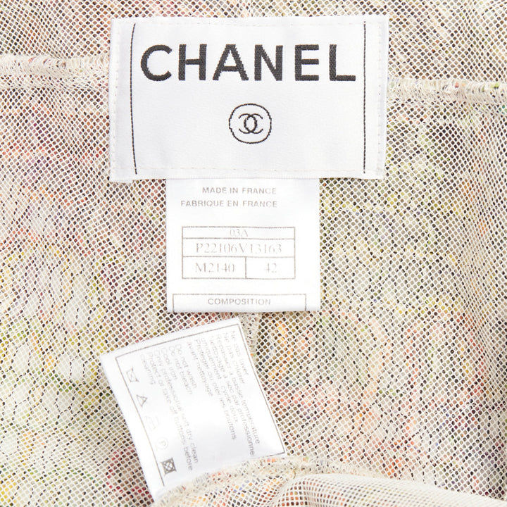 rare CHANEL 03A Runway multicolor fluffy mohair boucle tweed jacket FR42 XL
