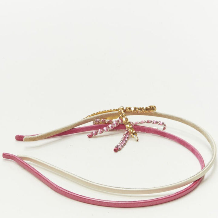 ALEXANDER ZOUARI LOT OF 2 white pink leather crystal ribbon bow headband