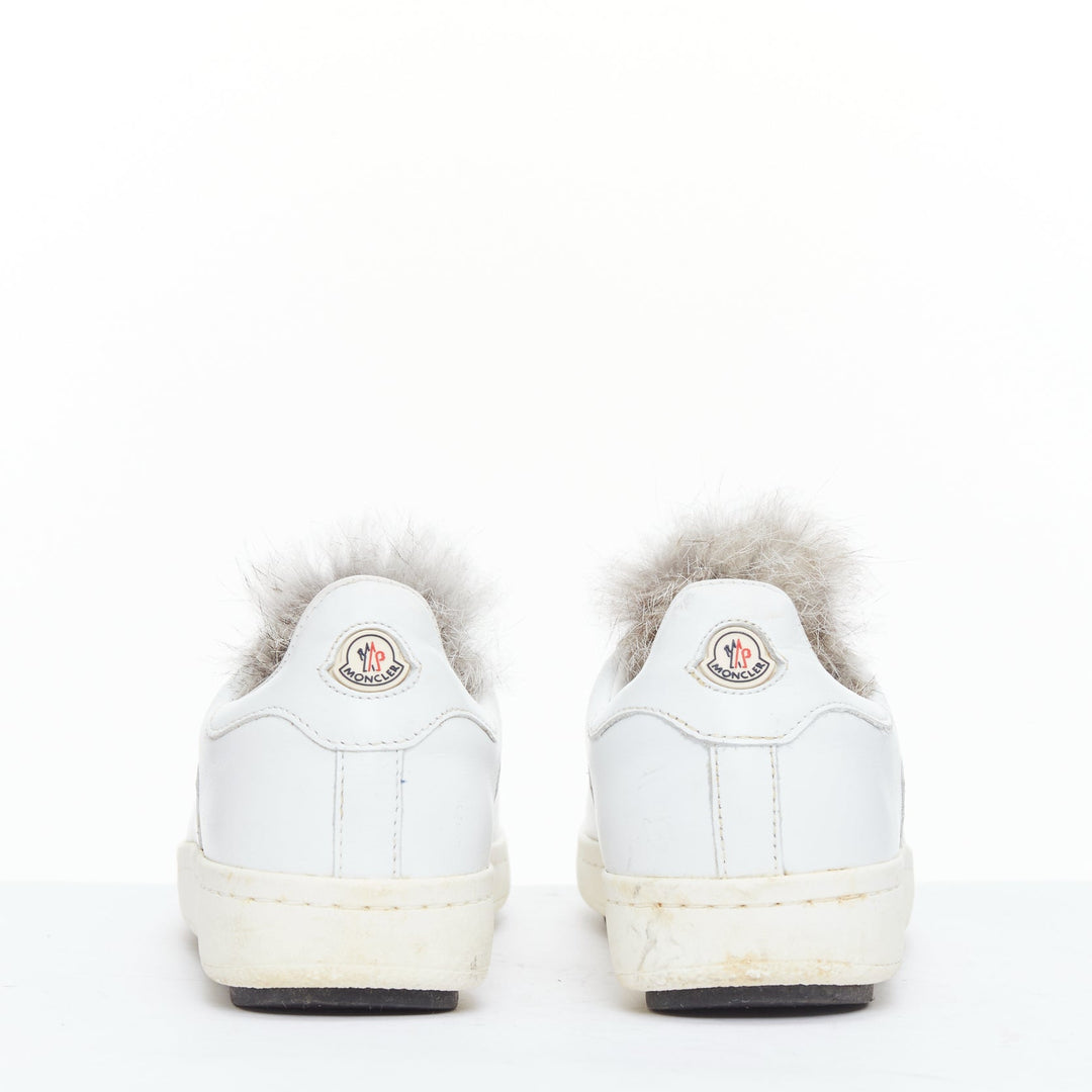 MONCLER Angeline brown fur trim white leather chunky sneakers EU37
