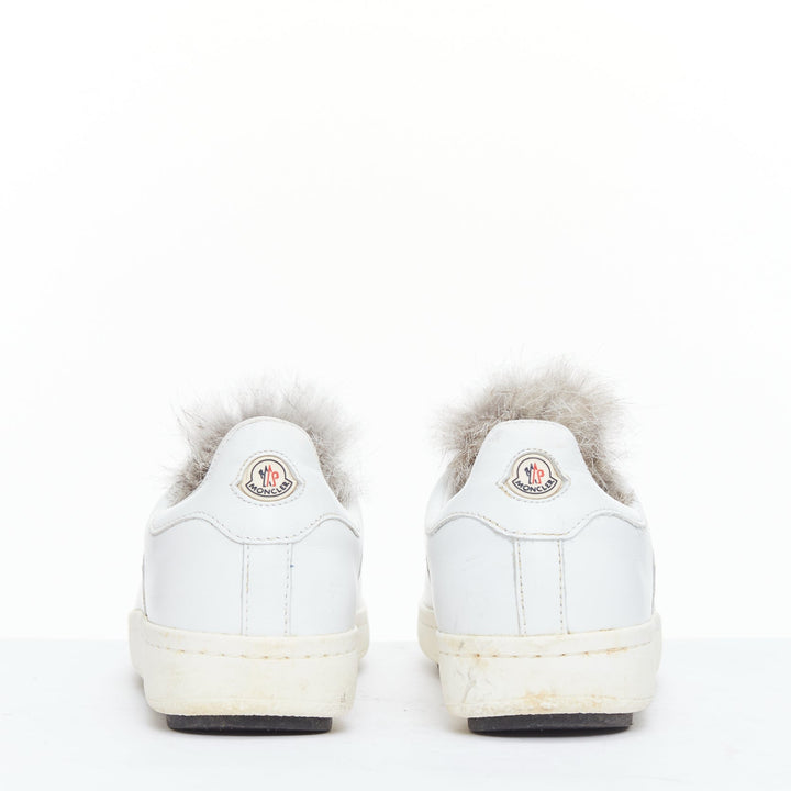 MONCLER Angeline brown fur trim white leather chunky sneakers EU37