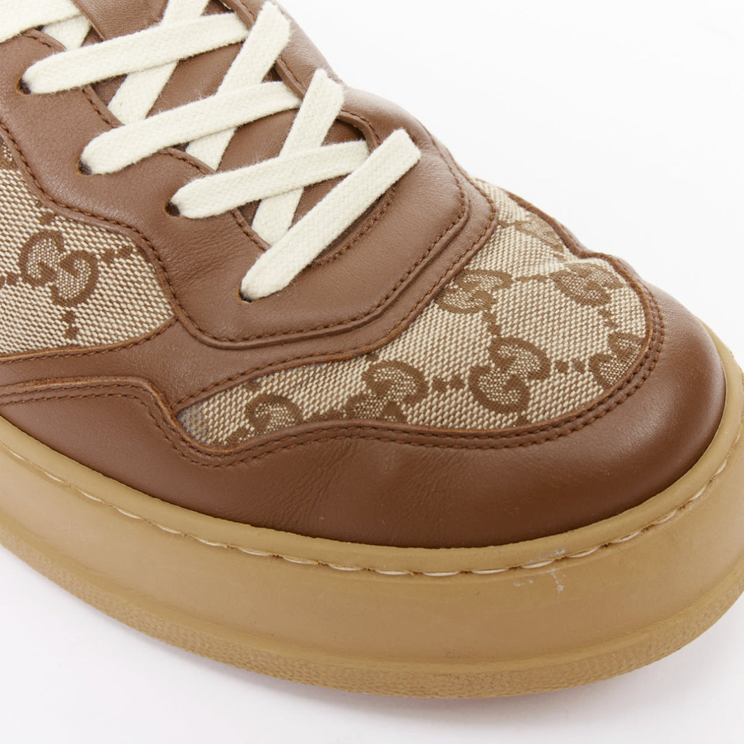 GUCCI brown leather canvas GG monogram logo chunky platform sneaker UK9.5 EU43.5