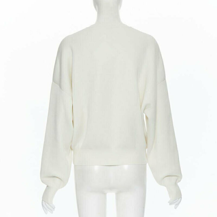 HERMES ivory cream cashmere silk blend logo intarsia short sweater FR44 XL