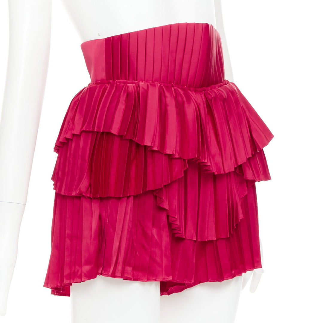 ANDREA IYAMAH Hibi red satin tiered laced corset pleated shorts XS